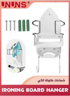 UNUNS Ironing Board Hanger,15cm Width Ironing Board Wall Mount,Iron Board Hanger Wall Mount With Heat Resistant Iron Rack And Hooks,Ironing Board Rack For Home Bathroom Cabinet Laundry Room,White  - Image 1