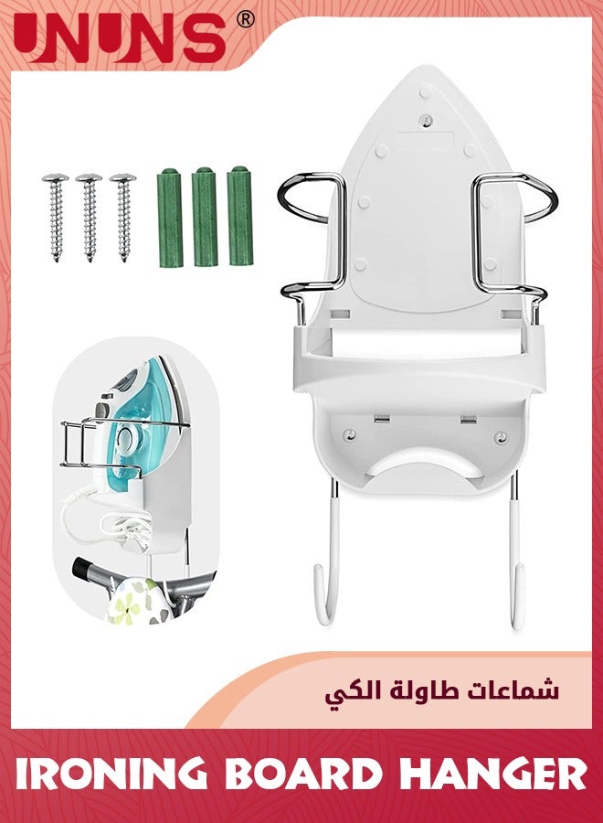 UNUNS شماعة طاولة الكي، حامل جداري للوحة الكي بعرض 15 سم، شماعة لوحة كي مثبتة على الحائط مع رف وخطاطيف حديد مقاومة للحرارة، رف طاولة الكي لغرفة الغسيل في خزانة الحمام المنزلية، أبيض  - Image 1