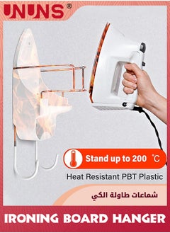 UNUNS Ironing Board Hanger,15cm Width Ironing Board Wall Mount,Iron Board Hanger Wall Mount With Heat Resistant Iron Rack And Hooks,Ironing Board Rack For Home Bathroom Cabinet Laundry Room,White  - Image 2