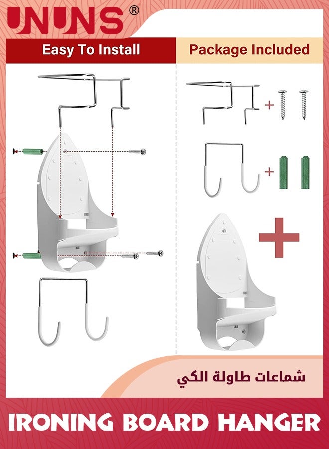 UNUNS شماعة طاولة الكي، حامل جداري للوحة الكي بعرض 15 سم، شماعة لوحة كي مثبتة على الحائط مع رف وخطاطيف حديد مقاومة للحرارة، رف طاولة الكي لغرفة الغسيل في خزانة الحمام المنزلية، أبيض  - Image 5