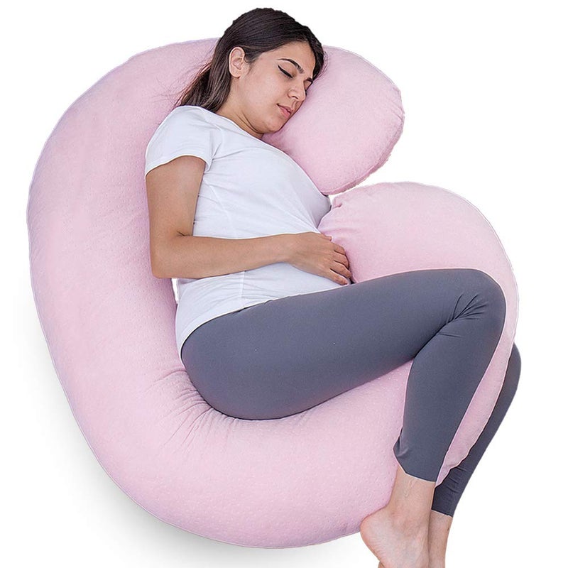 1 MIDDLE ONE Pregnancy Pillow C Shaped Body Pillow for Maternity Support Pregnant Women Sleeping Pillow with Velour Cover Light Pink