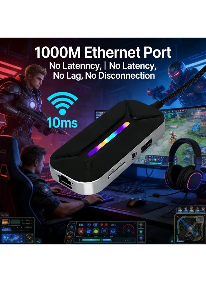 Sarafox XS6 Pro 6 in 1  Gaming Docking Station, USB C Multi-Function Hub with Physical EQ Toggle (FPS Footsteps, Cinematic Movie & Music Modes), 4K HDMI, 1000M Gigabit Ethernet, PD 100W Fast Charge & RGB – Compatible with iPad, RedMagic, PC , Laptops, ROG, iPhone, Samsung & Tablets - Image 5