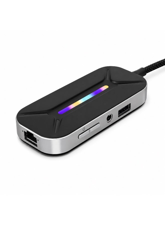 Sarafox XS6 Pro 6 in 1  Gaming Docking Station, USB C Multi-Function Hub with Physical EQ Toggle (FPS Footsteps, Cinematic Movie & Music Modes), 4K HDMI, 1000M Gigabit Ethernet, PD 100W Fast Charge & RGB – Compatible with iPad, RedMagic, PC , Laptops, ROG, iPhone, Samsung & Tablets - Image 1