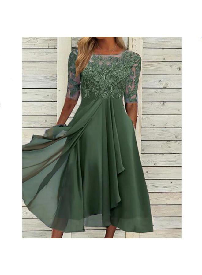 European Station Dress Chiffon Stitching Lace Hollow Dress Bridesmaid Evening Dress Women's Dress 