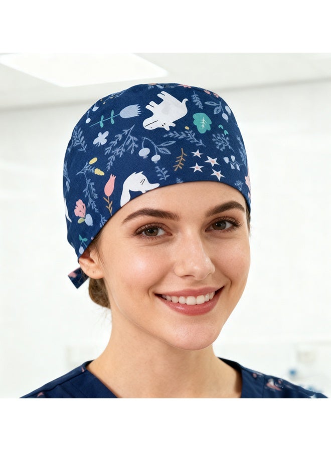 Happy D 2Pcs Adjustable Working Cap with Lace up Elastic Bouffant Hats Head Scarf with Sweatband (Pink+Blue) - Image 2