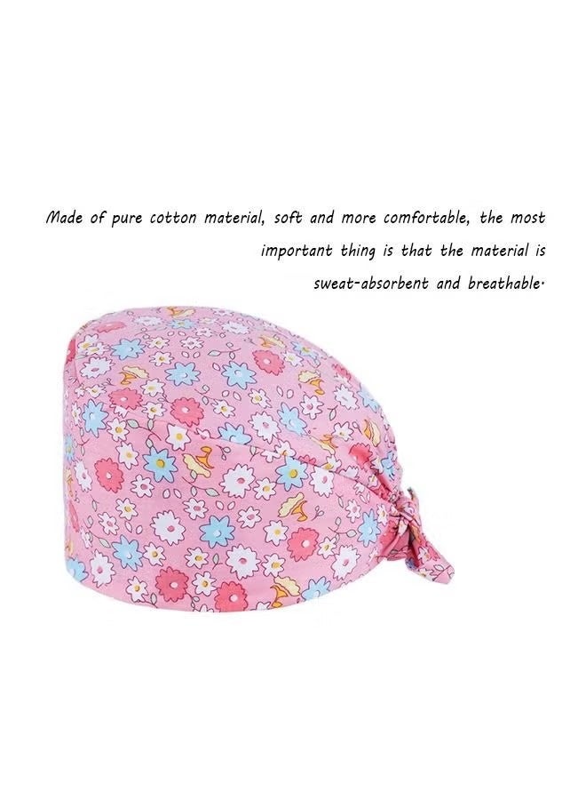 Happy D 2Pcs Adjustable Working Cap with Lace up Elastic Bouffant Hats Head Scarf with Sweatband (Pink+Blue) - Image 3