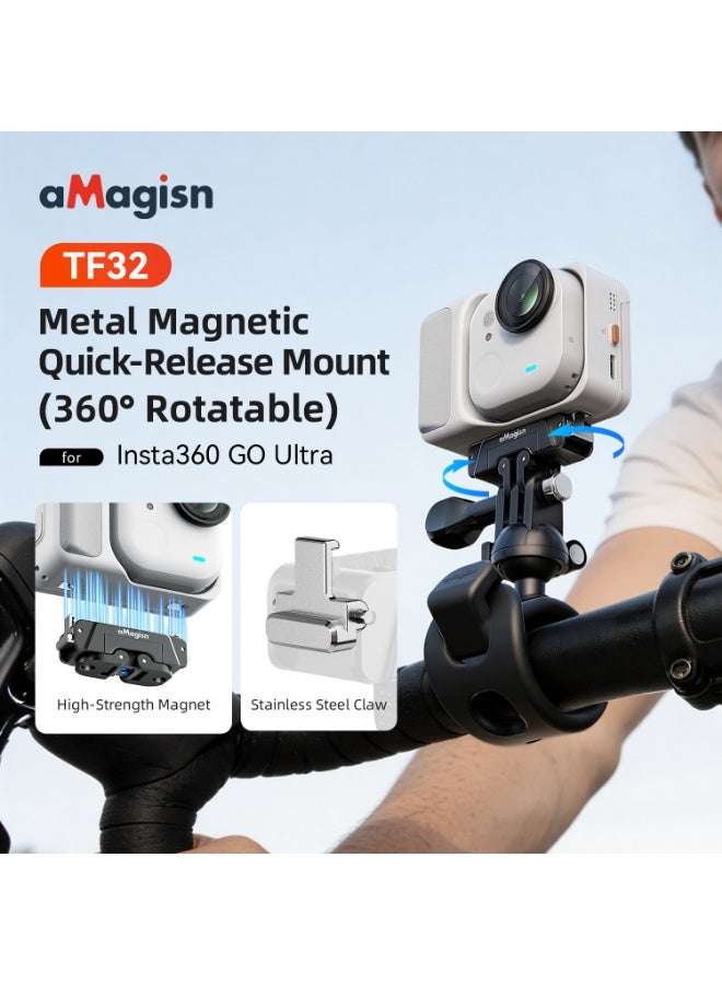 aMagisn متوافق مع Insta360 GO Ultra، قاعدة سريعة معدنية قابلة للدوران 360° مع تثبيت مغناطيسي مزدوج ونظام تخميد قوي، منفذ 1/4 بوصة، ملحق كاميرا سريعة للكاميرات الرياضية - Image 2
