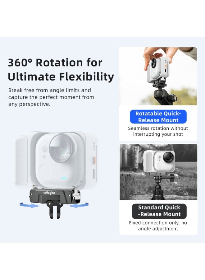 aMagisn متوافق مع Insta360 GO Ultra، قاعدة سريعة معدنية قابلة للدوران 360° مع تثبيت مغناطيسي مزدوج ونظام تخميد قوي، منفذ 1/4 بوصة، ملحق كاميرا سريعة للكاميرات الرياضية - Image 3