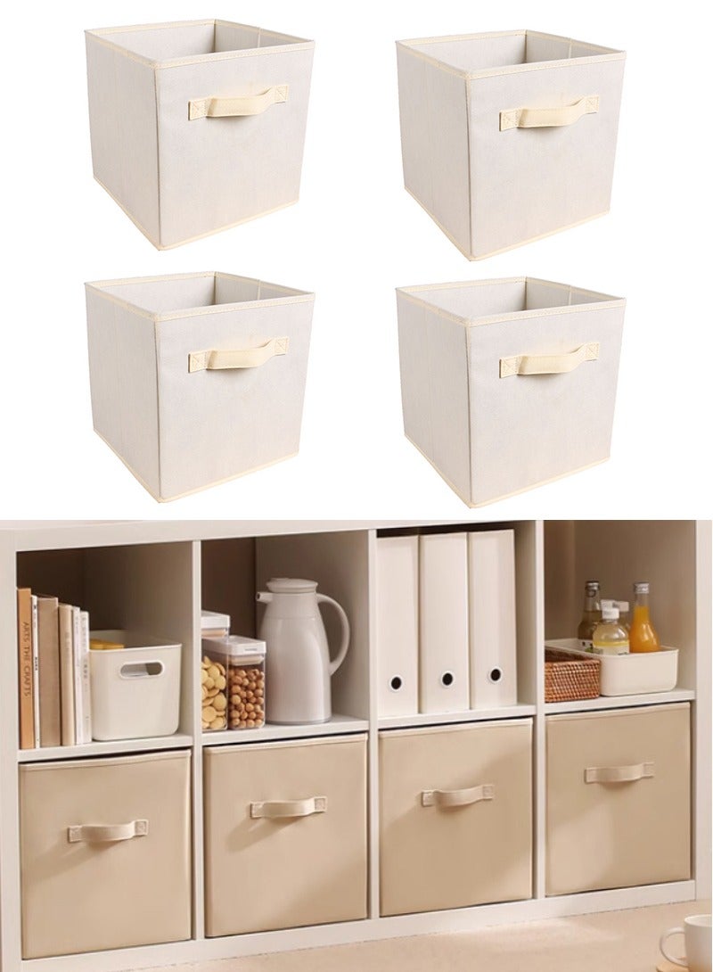 تابيت 4 قطعة قابلة للطي تخزين مربع النسيج ، مع مقبض ، متعددة الأغراض تخزين مربع ، وتستخدم لتخزين الملابس ولعب الأطفال والكتب ( بيج ) - Image 1