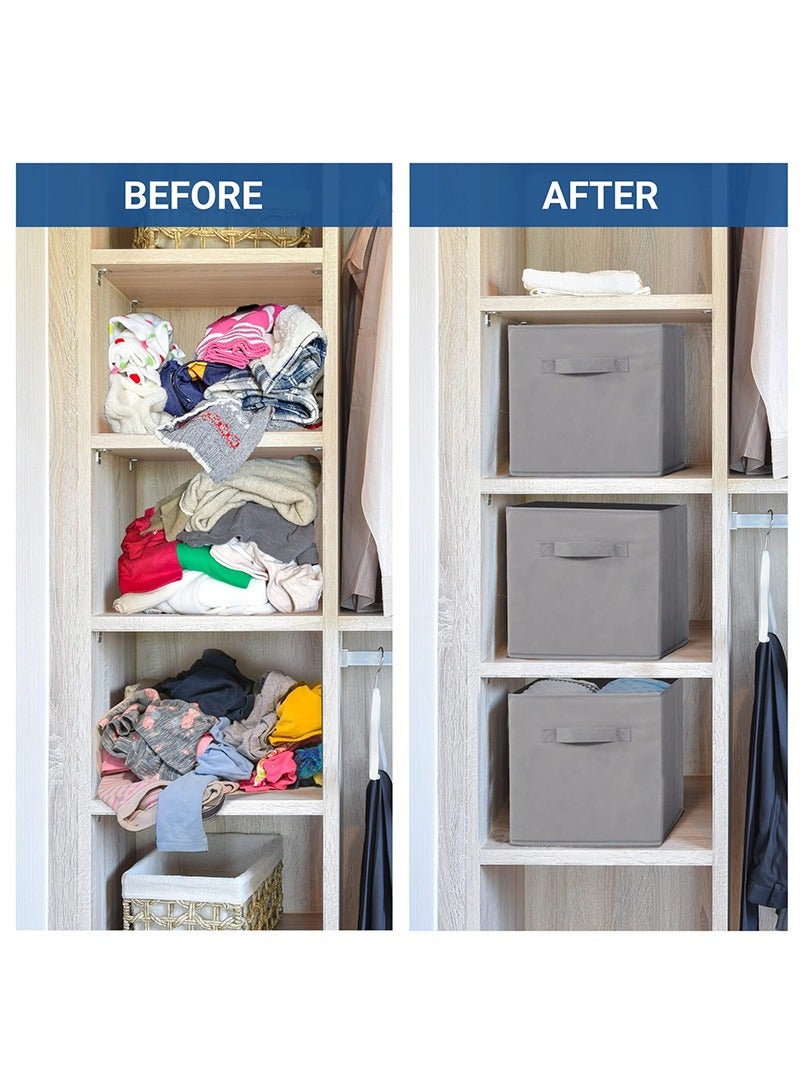 تابيت 4 قطعة قابلة للطي تخزين مربع النسيج ، مع مقبض ، متعددة الأغراض تخزين مربع ، وتستخدم لتخزين الملابس ولعب الأطفال والكتب ( بيج ) - Image 5