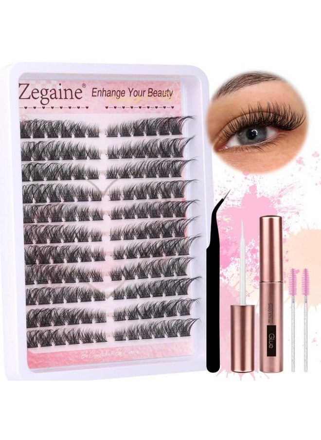 Zegaine - Cat Eye Lash Extensions Kit Natural Lashes Clusters Cat Eyelash Extension Natural Cluster Lashes Left&Right Fox Eye Eyelash Cluster Kit with Glue, Tweezers, Brushes 8-16MM 132pcs 11 Pairs by Zegaine - Image 1
