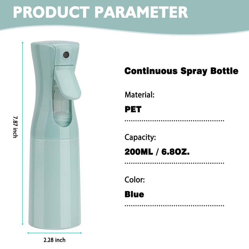 Zuhose Continuous Spray Bottle  6.8Oz /200Ml Hair Mister Spray Bottle  Mist Spray Bottle For Hair  Fine Mist Water Spray Bottle For Salons Barber  Plants  Skin Care  Cleaning(Blue 1 Pack) - Image 2