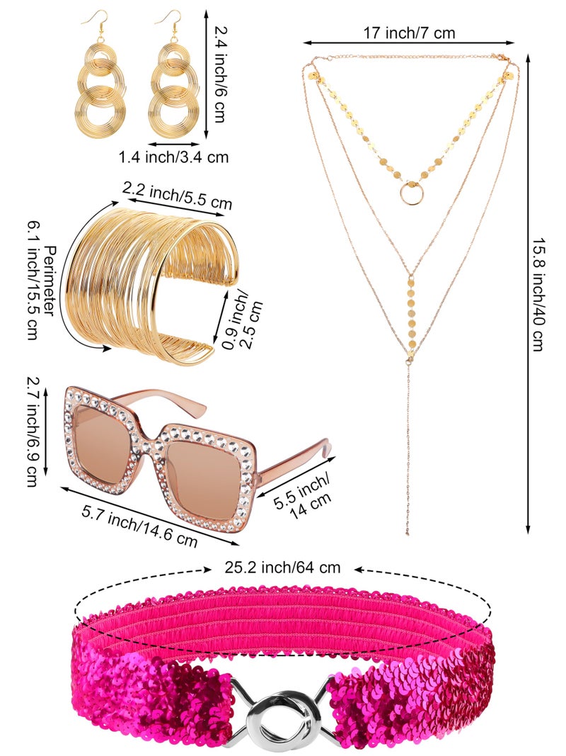 SOMSOC 70s Disco Jumpsuit Costumes Women Fashion Disco Accessories for Halloween Necklace Earrings Bracelet Glasses Belt - Image 3