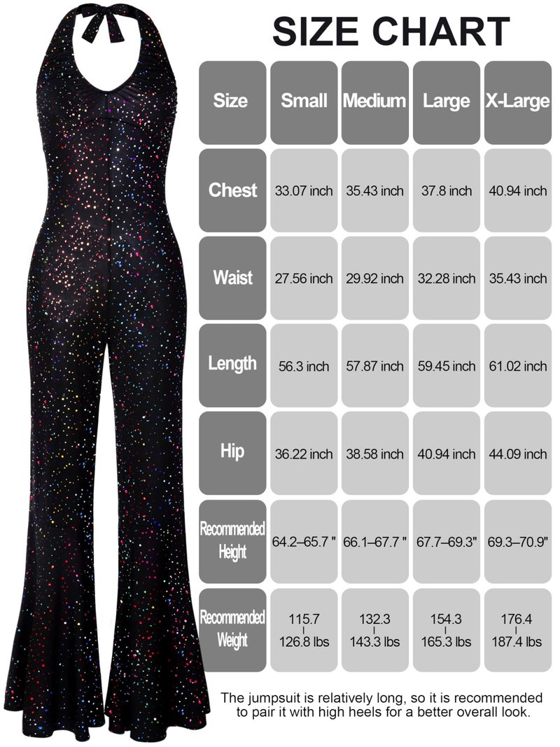 SOMSOC 70s Disco Jumpsuit Costumes Women Fashion Disco Accessories for Halloween Necklace Earrings Bracelet Glasses Belt - Image 2