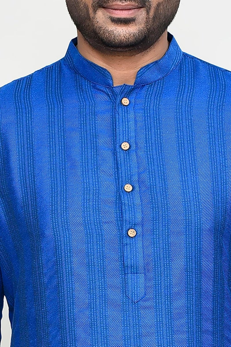 Polyfab Men's Cotton Jacquard Striped Kurta with Full Sleeves & Mandarin Collar - Image 5