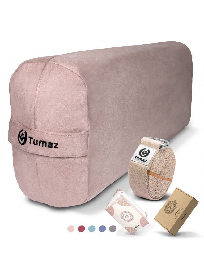 Tumaz Yoga Bolster Set - Rectangular Yoga Bolster Pillow for Restorative Yoga, Soft Meditation Pillow with Carry Handle and 8-Feet Yoga Strap, Machine Washable Cover - Image 1