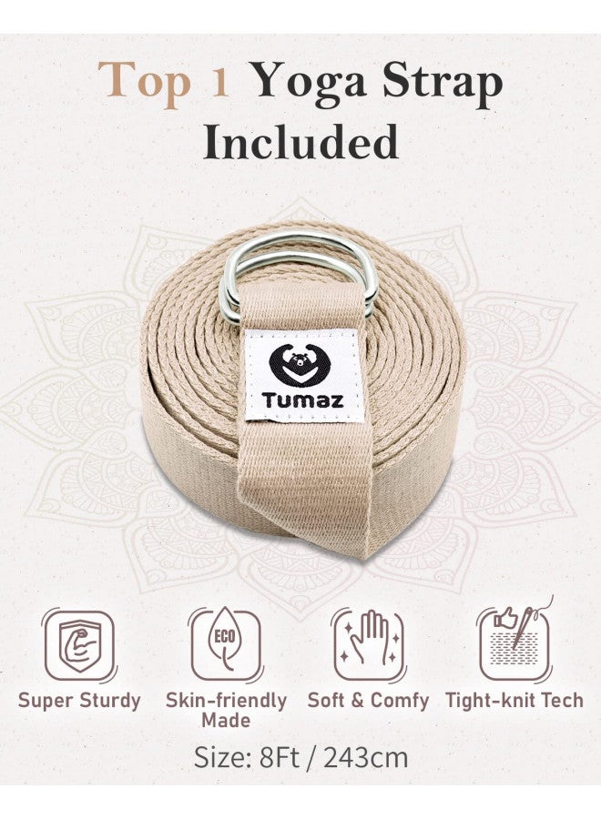 Tumaz Yoga Bolster Set - Rectangular Yoga Bolster Pillow for Restorative Yoga, Soft Meditation Pillow with Carry Handle and 8-Feet Yoga Strap, Machine Washable Cover - Image 5