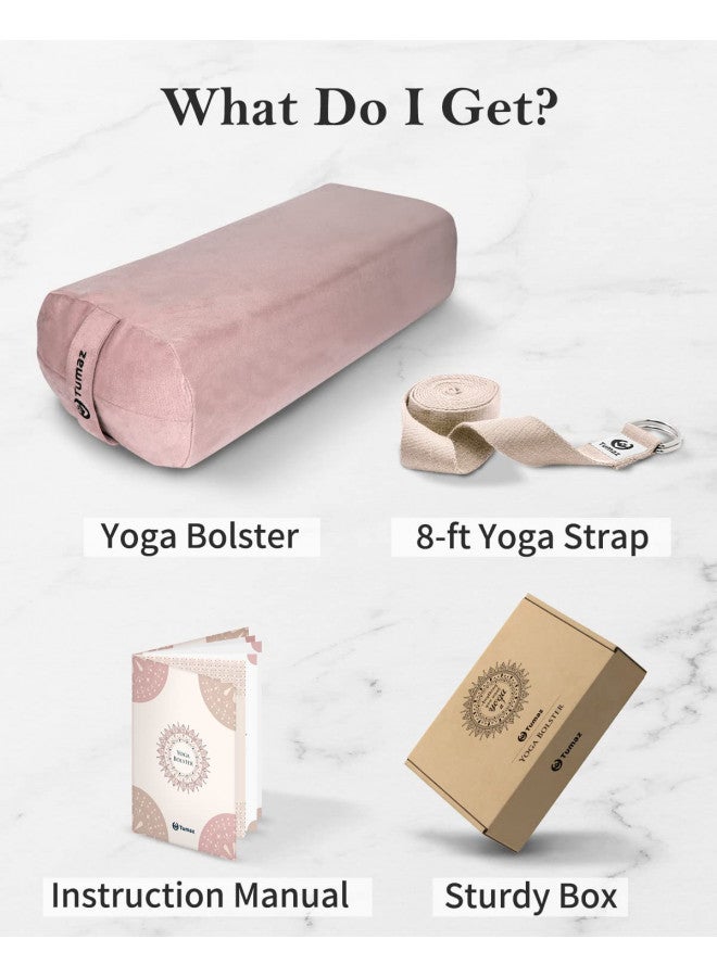 Tumaz Yoga Bolster Set - Rectangular Yoga Bolster Pillow for Restorative Yoga, Soft Meditation Pillow with Carry Handle and 8-Feet Yoga Strap, Machine Washable Cover - Image 3