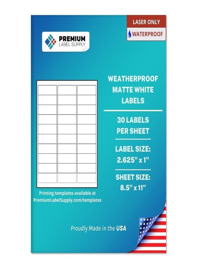 Premium Label Supply Waterproof White Address Sticker Labels – 2.625" x 1" – Laser Printers Only – (30 per Sheet), 100 Sheets - 3,000 Total Adhesive Labels - Image 1