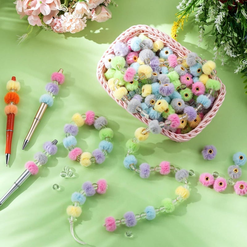 50 Plush Balls Black White Spacer Beads Set Pencil Case Keychain Bracelet Soft Fluffy Crafts Gift - Image 3