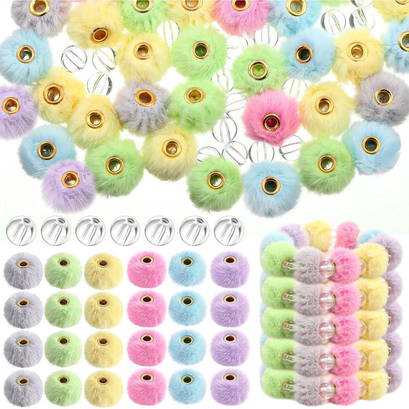 50 Plush Balls Black White Spacer Beads Set Pencil Case Keychain Bracelet Soft Fluffy Crafts Gift - Image 2