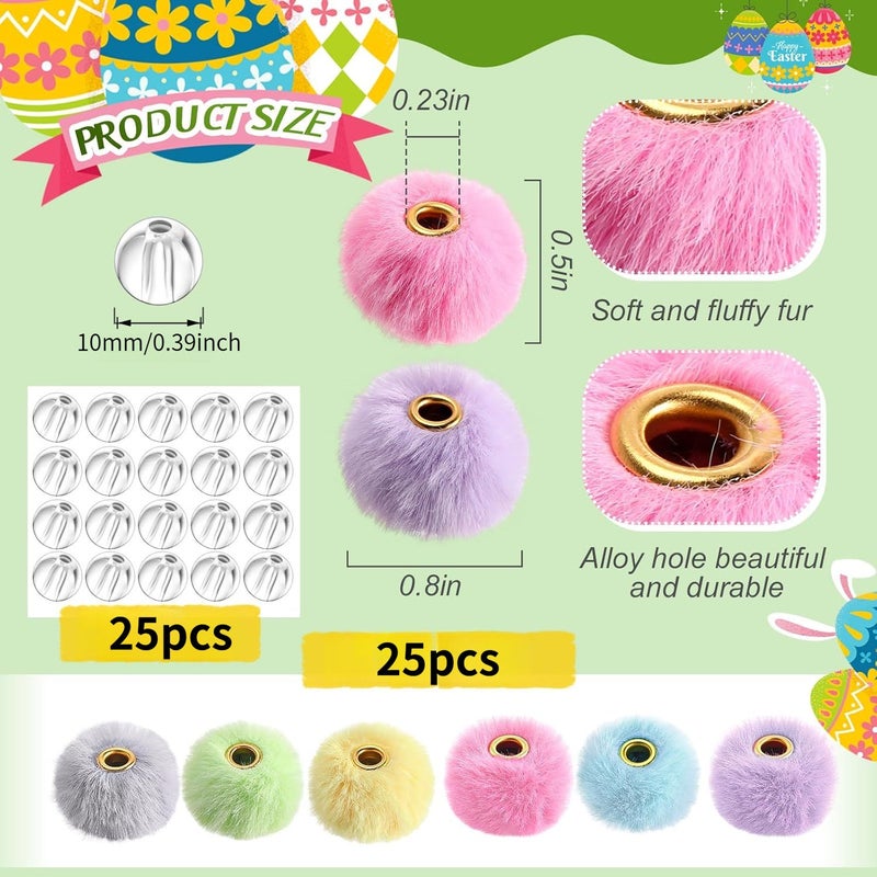 50 Plush Balls Black White Spacer Beads Set Pencil Case Keychain Bracelet Soft Fluffy Crafts Gift - Image 1