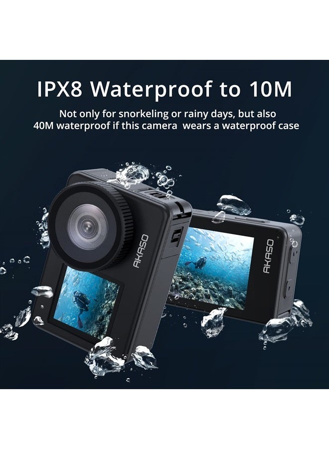 Akaso كاميرا أكشن براف 7 4K30FPS 20MP مع واي فاي وشاشة تعمل باللمس IPX8 مقاومة للماء حتى 33 قدم كاميرا EIS 2.0 دعم زوم ميكروفون خارجي تحكم صوتي مع بطاريتين 2X 1350mAh كاميرا فلوغ - Image 3
