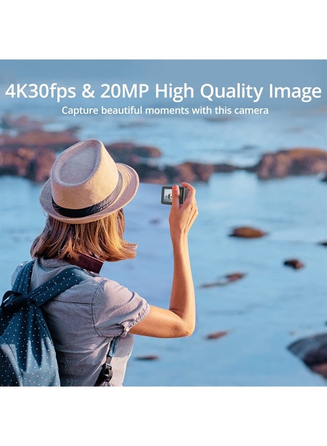 Akaso كاميرا أكشن براف 7 4K30FPS 20MP مع واي فاي وشاشة تعمل باللمس IPX8 مقاومة للماء حتى 33 قدم كاميرا EIS 2.0 دعم زوم ميكروفون خارجي تحكم صوتي مع بطاريتين 2X 1350mAh كاميرا فلوغ - Image 2