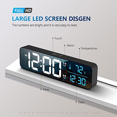 Hournor Digital Alarm Clock, Large LED Digital Clock for Bedrooms with 10 Color Changing Night Light, Adjustable Brightness, USB Charging Port, Bedside Desk Clock (Black Case+Blue Digit) - Image 2