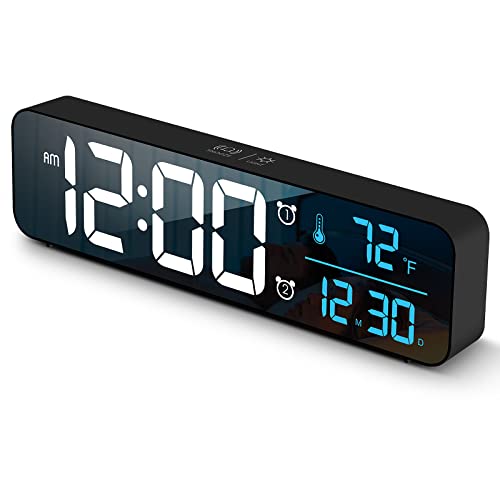 Hournor Digital Alarm Clock, Large LED Digital Clock for Bedrooms with 10 Color Changing Night Light, Adjustable Brightness, USB Charging Port, Bedside Desk Clock (Black Case+Blue Digit) - Image 1