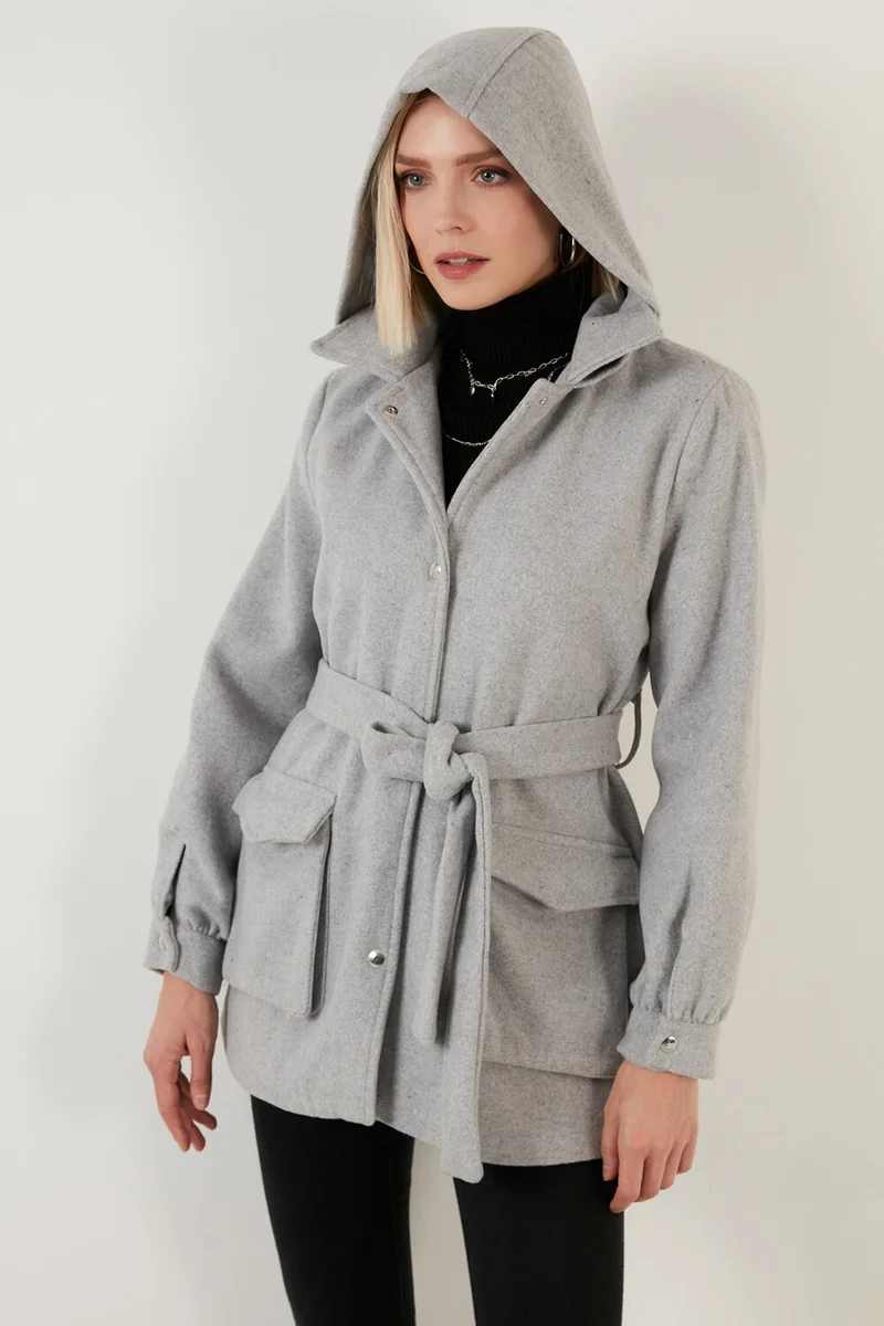Lela Cotton Regular Fit Belted Hooded Coat Women's Coat 6380057
