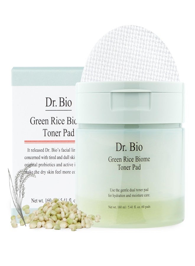 Dr.Bio Green Rice Biome Toner Pad (5.54oz/60 Pads) with Probiotic, Exfoliating, Remove Blackheads & Whiteheads, Radiant Skin, Dual-Sided Pad for Sensitive Skin, Fragrance-Free, Vegan Korean Skincare - Image 1