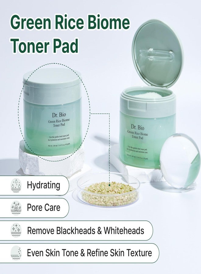 Dr.Bio Green Rice Biome Toner Pad (5.54oz/60 Pads) with Probiotic, Exfoliating, Remove Blackheads & Whiteheads, Radiant Skin, Dual-Sided Pad for Sensitive Skin, Fragrance-Free, Vegan Korean Skincare - Image 2