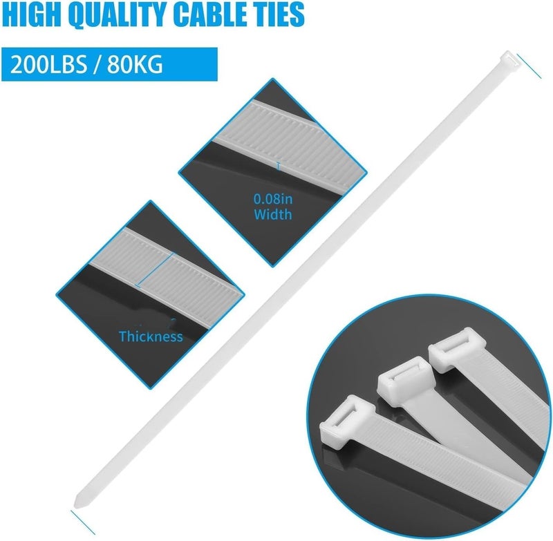 SCHOFIC Cable Zip Ties Heavy Duty 370 MM [Size 14.5 INCH], Ultra Strong Plastic [Polyamide] Wire Ties with 89 Pounds Tensile Strength, Nylon Tie Wraps with 7.6 MM Width (1000, WHITE) - Image 3