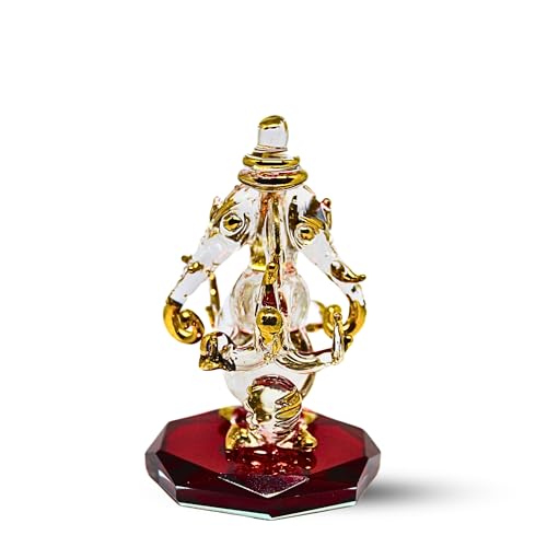 RUECA Crystal Glass Gold Plated Double-Sided Lord Ganesha Idol (8x5x5 cm) for Car Dashboard, Home Decor, and Gifts - Ideal for Housewarming, Diwali. (Red) - Image 2