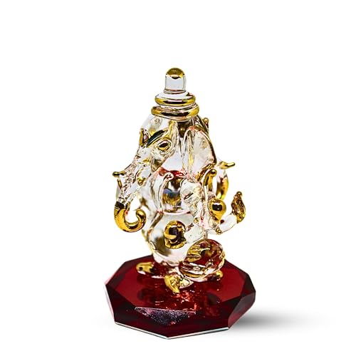 RUECA Crystal Glass Gold Plated Double-Sided Lord Ganesha Idol (8x5x5 cm) for Car Dashboard, Home Decor, and Gifts - Ideal for Housewarming, Diwali. (Red) - Image 4