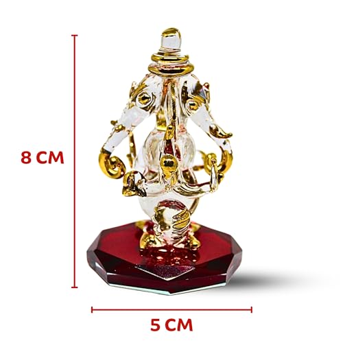 RUECA Crystal Glass Gold Plated Double-Sided Lord Ganesha Idol (8x5x5 cm) for Car Dashboard, Home Decor, and Gifts - Ideal for Housewarming, Diwali. (Red) - Image 3
