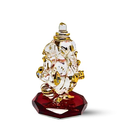 RUECA Crystal Glass Gold Plated Double-Sided Lord Ganesha Idol (8x5x5 cm) for Car Dashboard, Home Decor, and Gifts - Ideal for Housewarming, Diwali. (Red) - Image 5