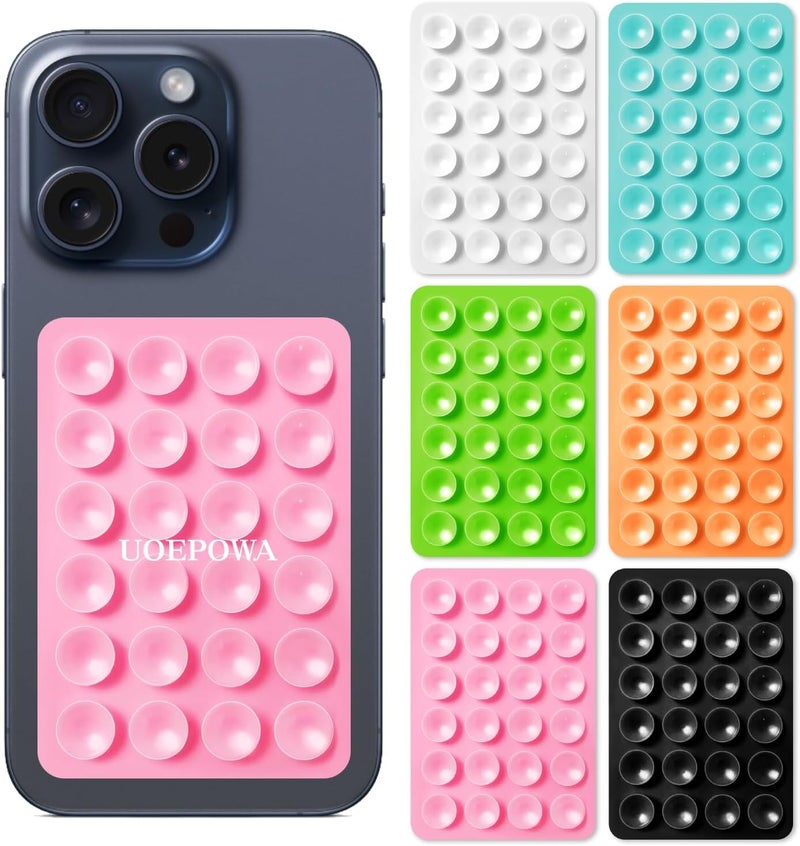 UOEPOWA 2-Pack Suction Phone Case Mount, Silicone Adhesive Mobile Phone Accessory Holder, Fidget Toy Hands-Free Mirror Shower Holder, Sticky Grip for Tiktok Videos and Selfies (6 Colors) - Image 1