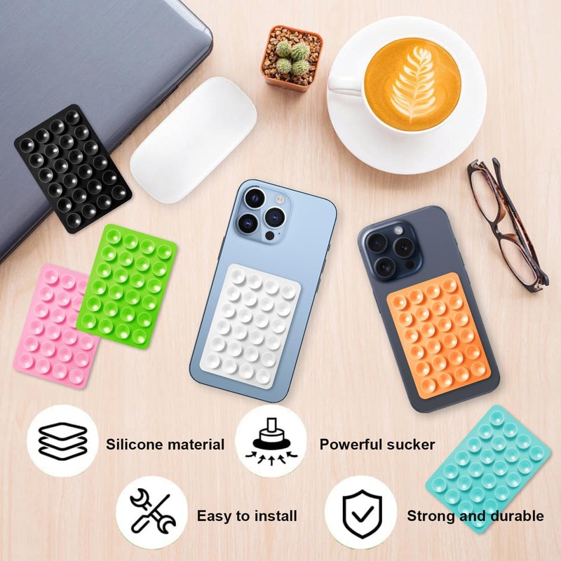 UOEPOWA 2-Pack Suction Phone Case Mount, Silicone Adhesive Mobile Phone Accessory Holder, Fidget Toy Hands-Free Mirror Shower Holder, Sticky Grip for Tiktok Videos and Selfies (6 Colors) - Image 4