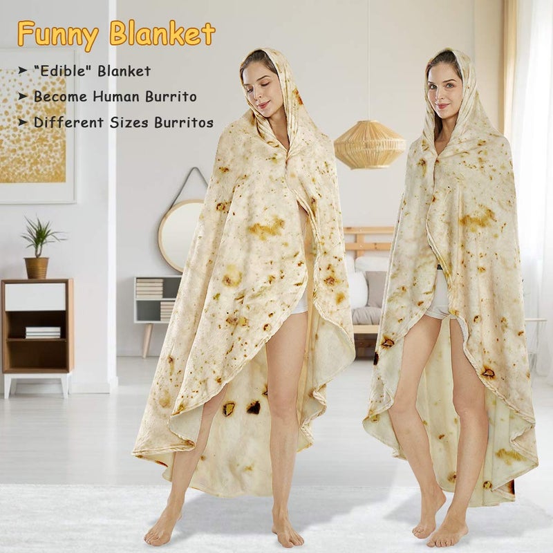 SeaRoomy Burritos Tortilla Blanket, Realistic Food Wrap Blanket Double Sided, Novelty Funny Tortilla Round Soft Blankets (Beige, 47 inches) - Image 4