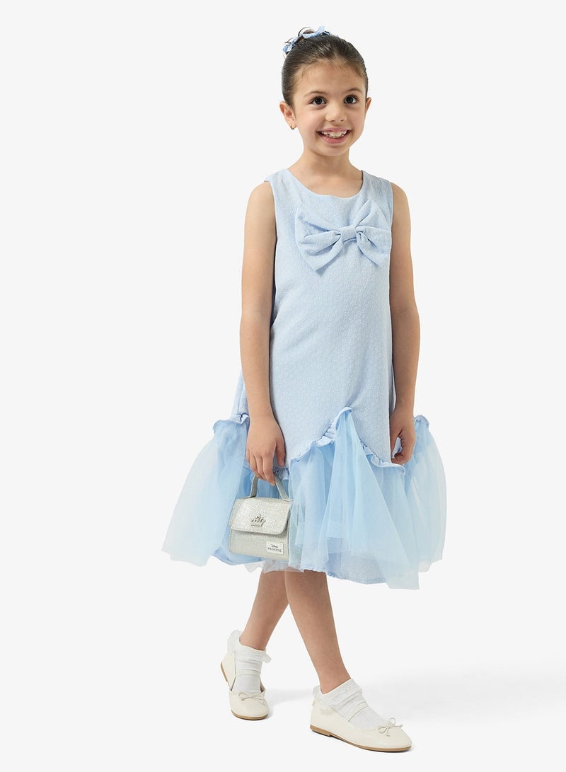 Pinata Blue Floral Textured Bow Detail Occasion Dress - Image 1