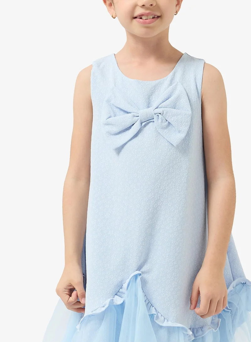 Pinata  Blue Floral Textured Bow Detail Occasion Dress for Women | Best Price UAE