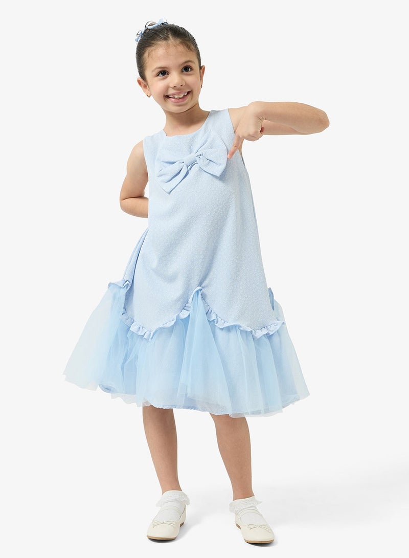 Pinata Blue Floral Textured Bow Detail Occasion Dress - Image 2