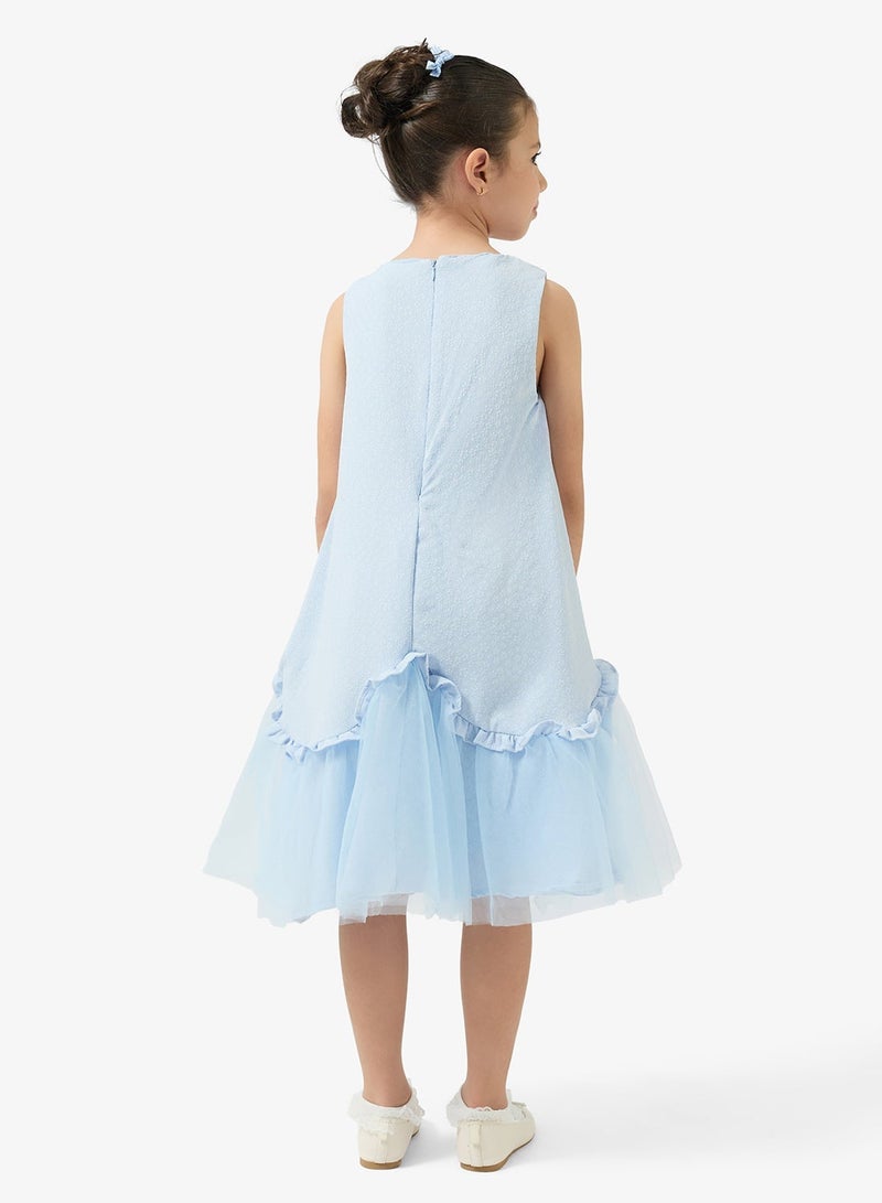 Pinata Blue Floral Textured Bow Detail Occasion Dress - Image 3