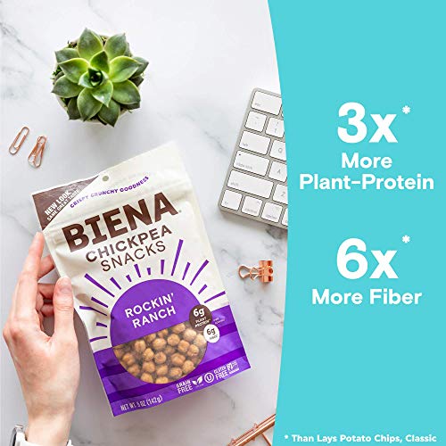 BIENA Chickpea Snacks - Crunchy Roasted Chickpeas - High Fiber Vegan Protein Snacks for Adults and Kids - 5 Ounce Individual Pack - Rockin' Ranch - Image 2