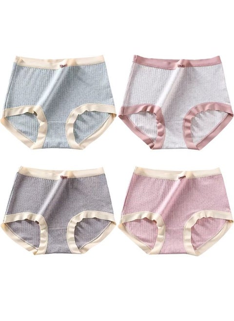 Zeemey 4-Piece Cotton Bikini Breathable Panties Low Waist Fashionable Ladies Charming Thick Bottom