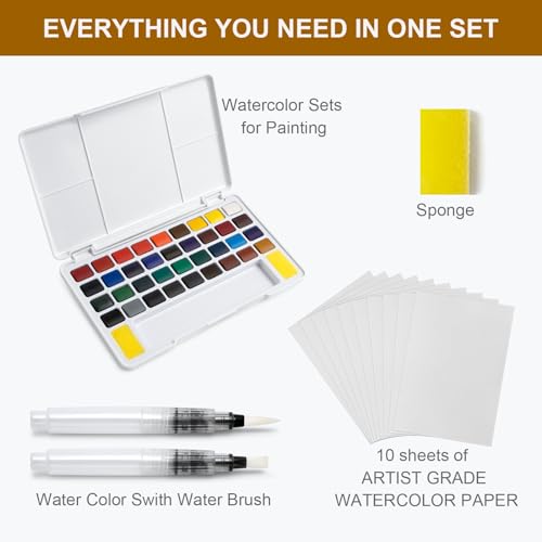 Woomer Watercolor Paint Set, 36 Vibrant Colors with Water Brush & 10 Premium Cotton Watercolor Papers (32K), Perfect for Beginners, Hobbyists and More - Image 3