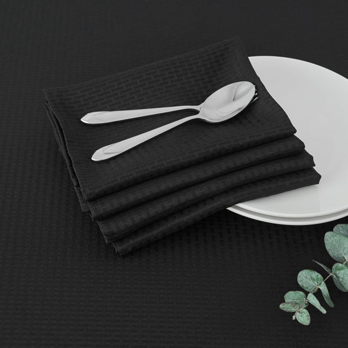 CLOTH NAPKINS 20 X 20 INCH WEAVED TEXTURE PATTERN SOFT COMFORTABLE AND LUXURY SERVIETTE FOR RESTAURANT FAMILY DINNERS WEDDINGS PARTIES AND BANQUETS SET OF 4 PIECES BLACK