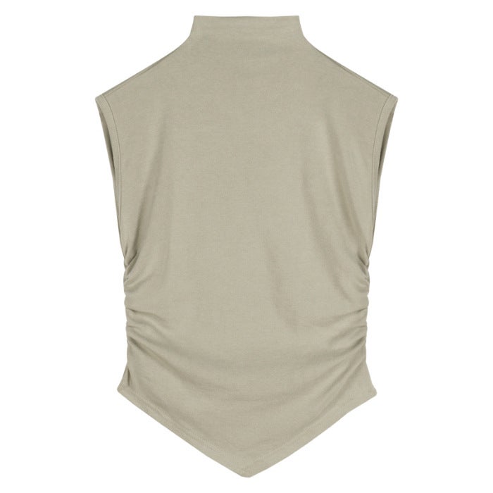 (40 Modal 260g rayon) semi-high collar short sleeve T-shirt new irregular pleated slim short coat milk green